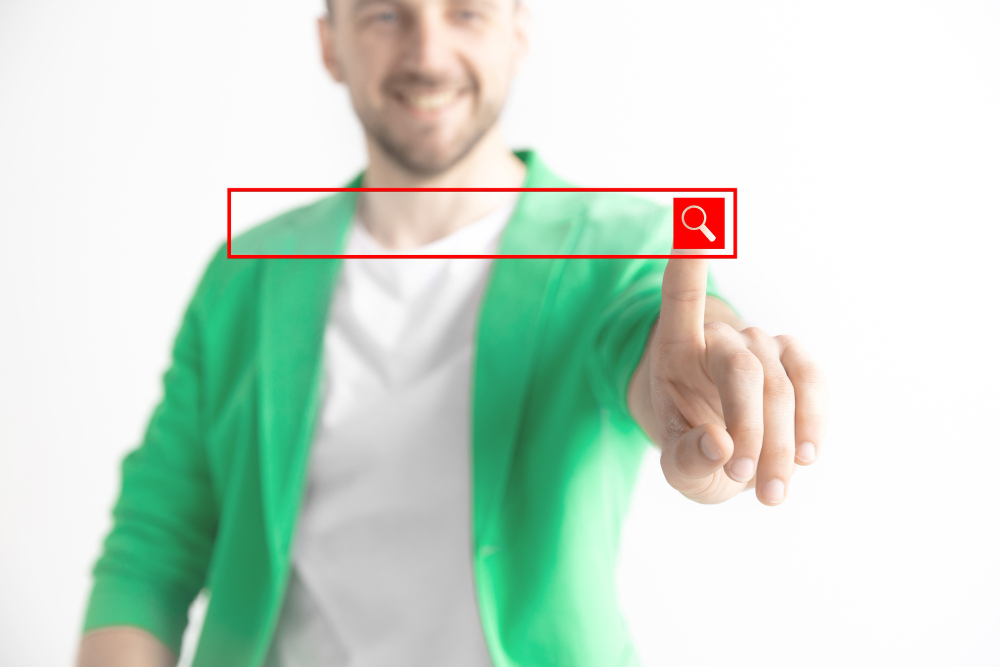 Businessman Finger Touching Empty Search Bar