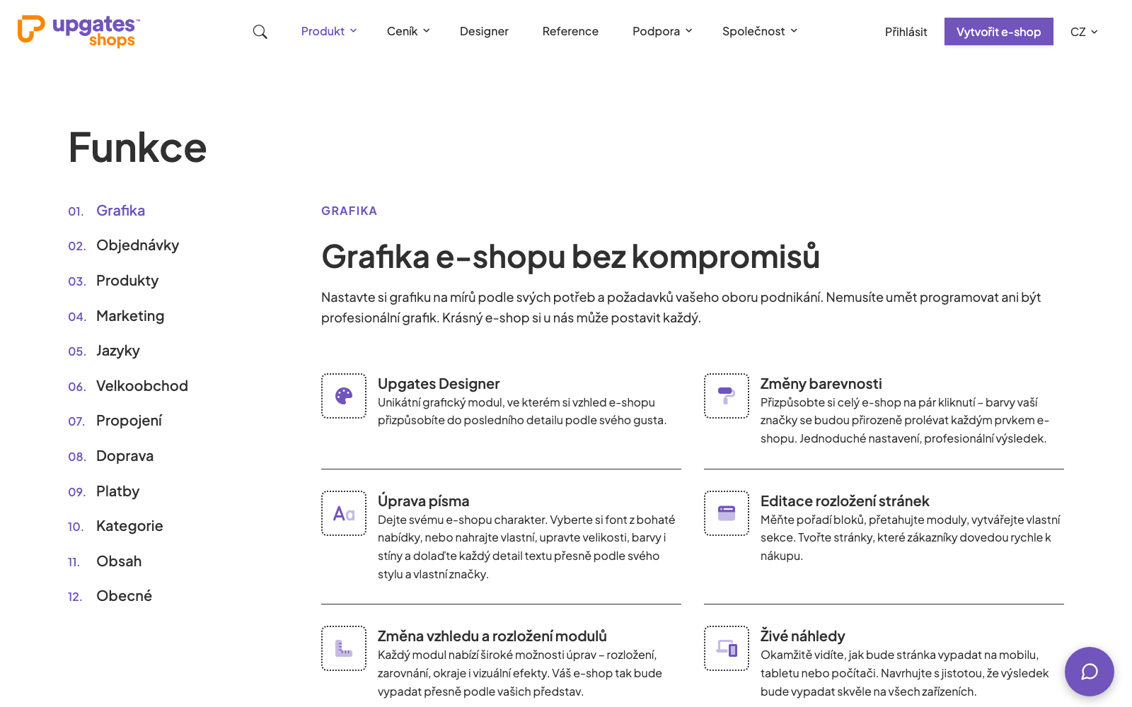 Přehled funkcí platformy Upgates