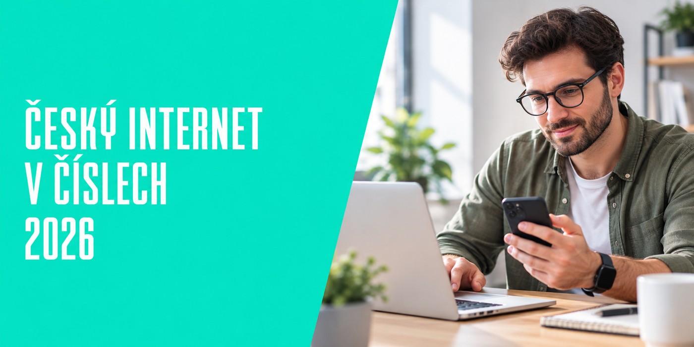 Český internet v číslech 2026 – člověk používající telefon a notebook