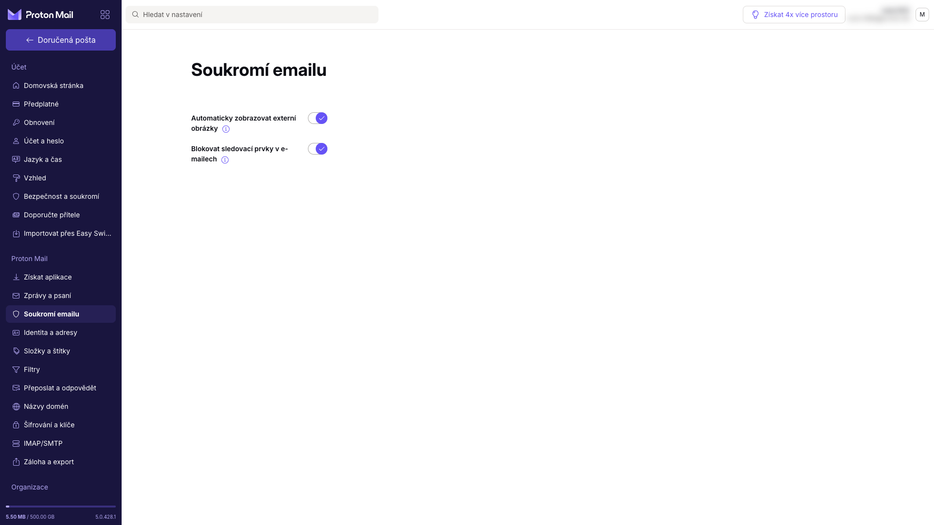 Nastavení soukromí e-mailu