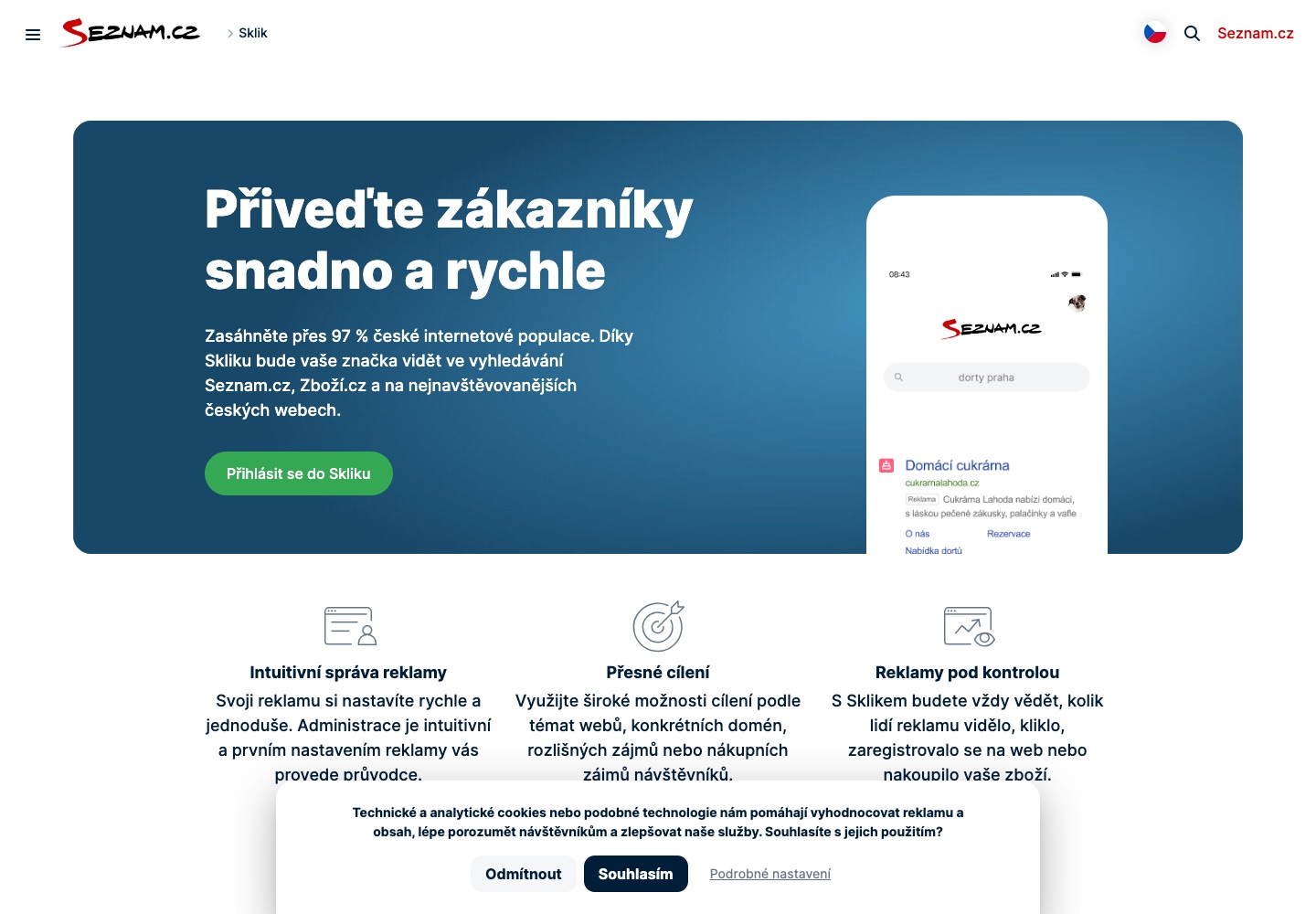 &Uacute;vodn&iacute; str&aacute;nka n&aacute;stroje Sklik &ndash; sn&iacute;mek z 19. 10. 2026