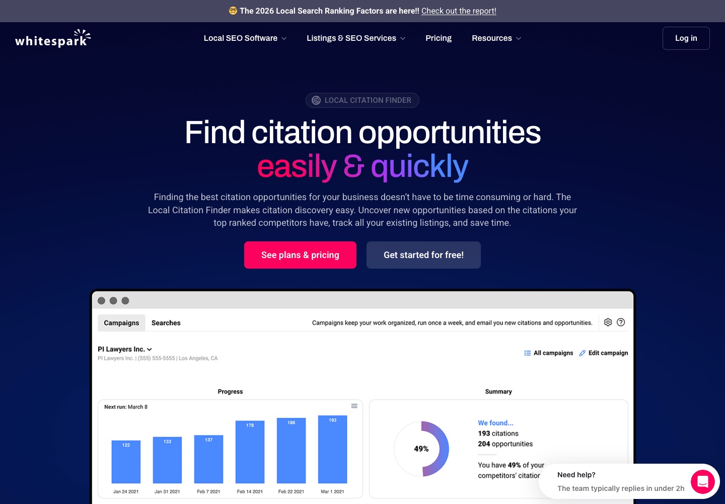 &Uacute;vodn&iacute; str&aacute;nka n&aacute;stroje Whitespark Local Citation Finder &ndash; sn&iacute;mek z 19. 10. 2026